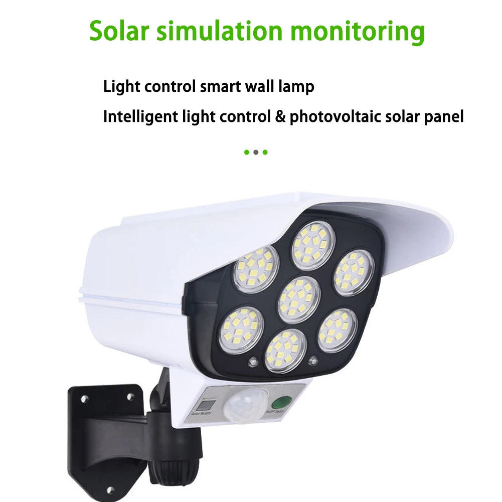 Caméra de Sécurité Factice Solaire 2 en 1 - Projecteur Solaire Extérieur avec Détecteur de Mouvement pour Jardin, Mur et Allée