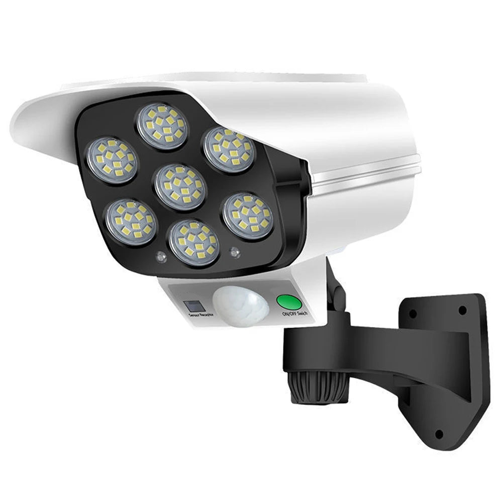 Caméra de Sécurité Factice Solaire 2 en 1 - Projecteur Solaire Extérieur avec Détecteur de Mouvement pour Jardin, Mur et Allée