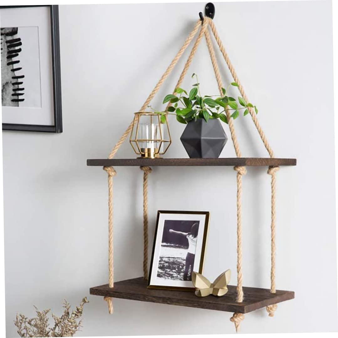 Étagère DOUBLE murale suspendue en bois rustique avec corde