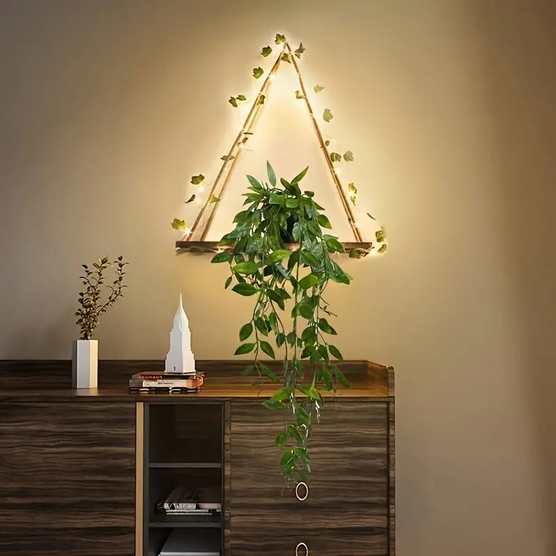 Étagère Lumineuse LED en bois Naturelle avec corde de jute