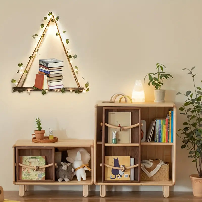 Étagère Lumineuse LED en bois Naturelle avec corde de jute