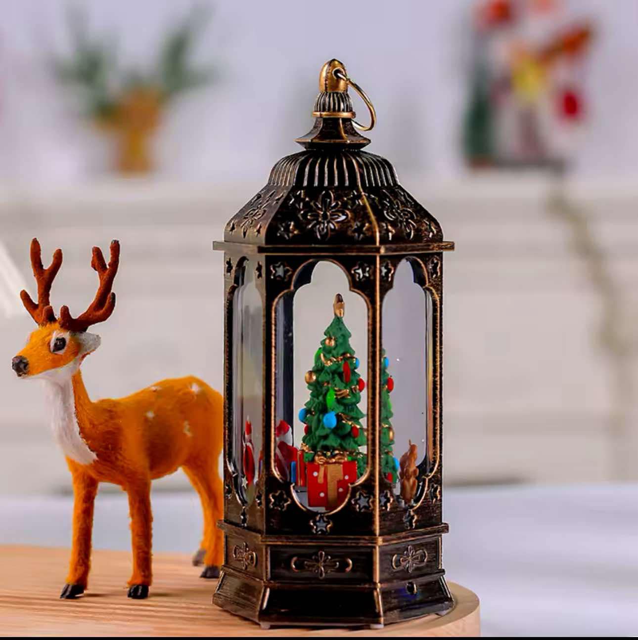 Lanterne de Noël rotative avec musique décoration pour la maison