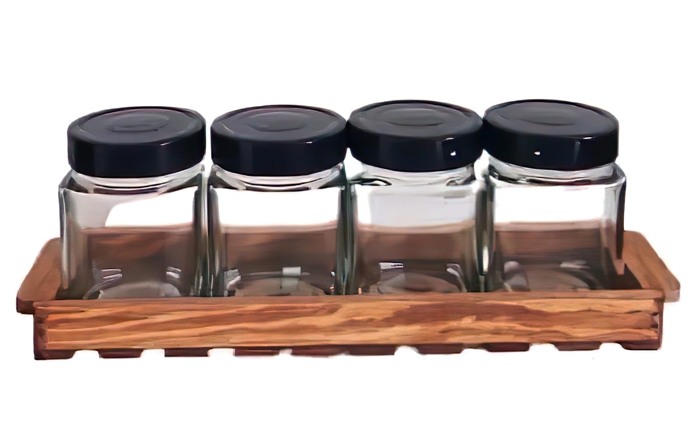 Set de 4 boite a epice 314 +support bois