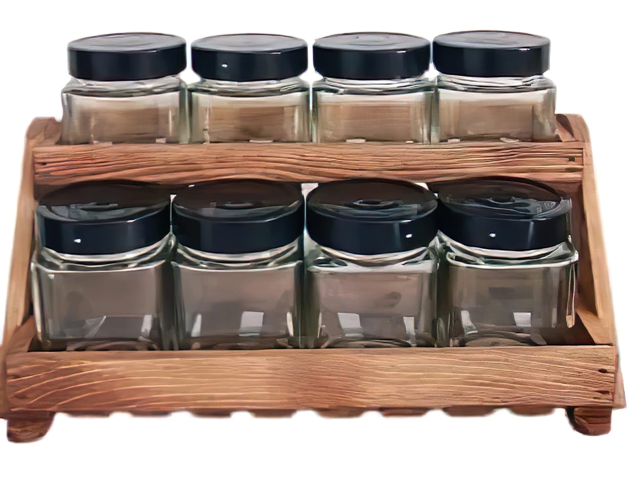 Set de 8 boite a epice carre support en bois