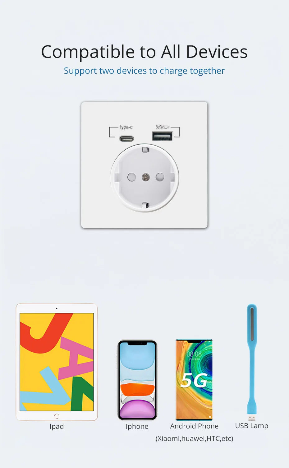 Prise murale européenne Wallpad avec ports USB et Type C